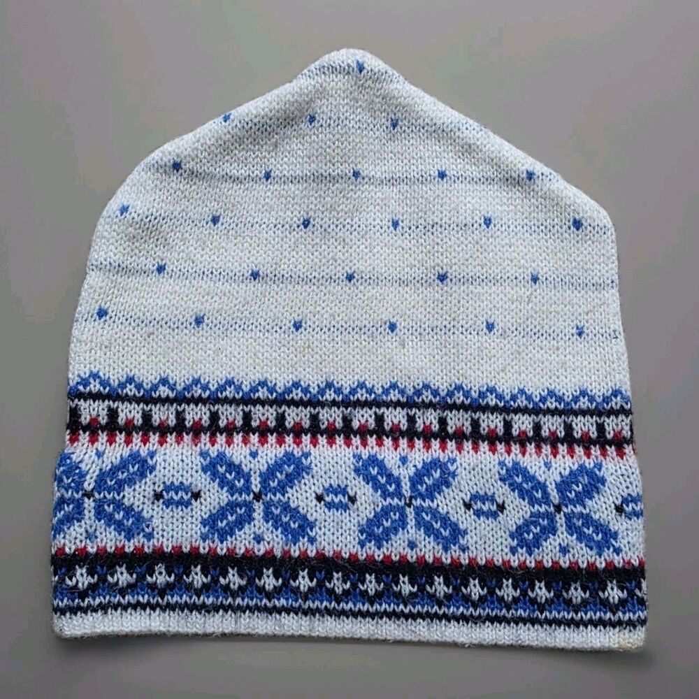 C & A Vintage Beanie Ski Knit Hat Nordic One Size Made In Italy Fair Isle